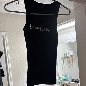 Bebe Black Tank Top with Rhinestone Logo